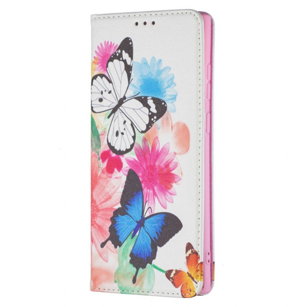 Flip Case Für Samsung Galaxy S22 Ultra 5G Gemalte Schmetterlinge Und Blumen