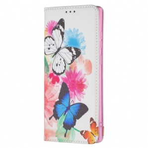 Flip Case Für Samsung Galaxy S22 Ultra 5G Gemalte Schmetterlinge Und Blumen