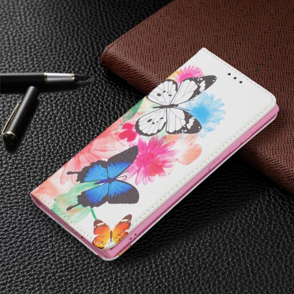 Flip Case Für Samsung Galaxy S22 Ultra 5G Gemalte Schmetterlinge Und Blumen