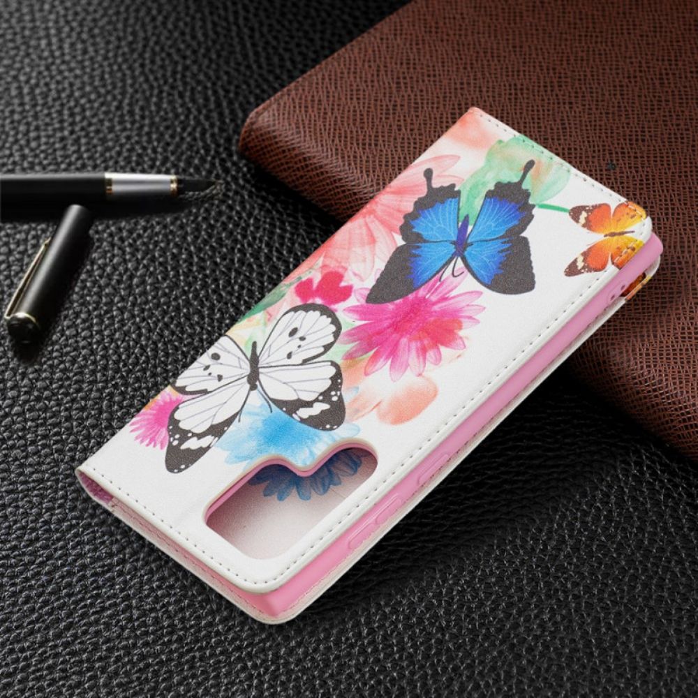 Flip Case Für Samsung Galaxy S22 Ultra 5G Gemalte Schmetterlinge Und Blumen