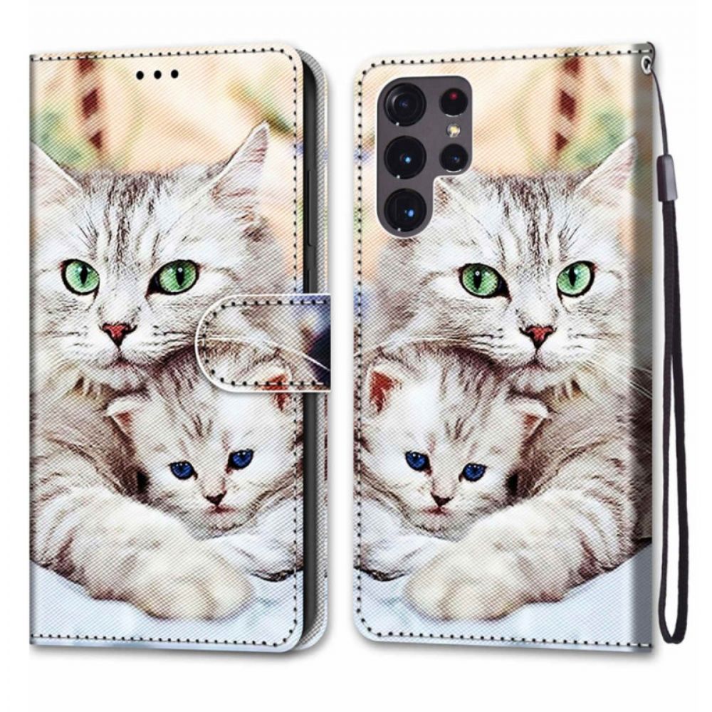 Flip Case Für Samsung Galaxy S22 Ultra 5G Katzenfamilie