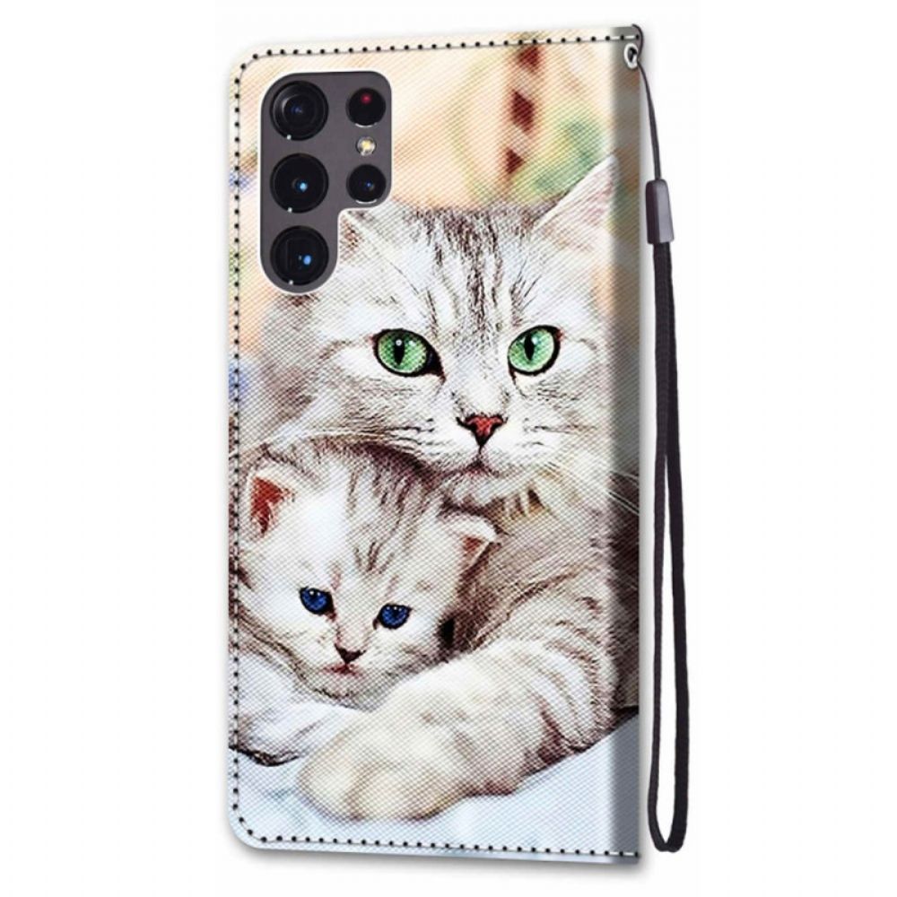 Flip Case Für Samsung Galaxy S22 Ultra 5G Katzenfamilie