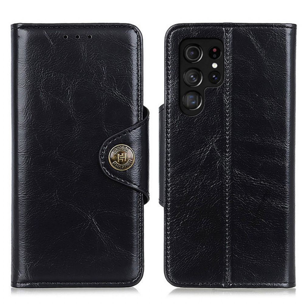 Flip Case Für Samsung Galaxy S22 Ultra 5G Kunstleder Lackknopf Khazneh