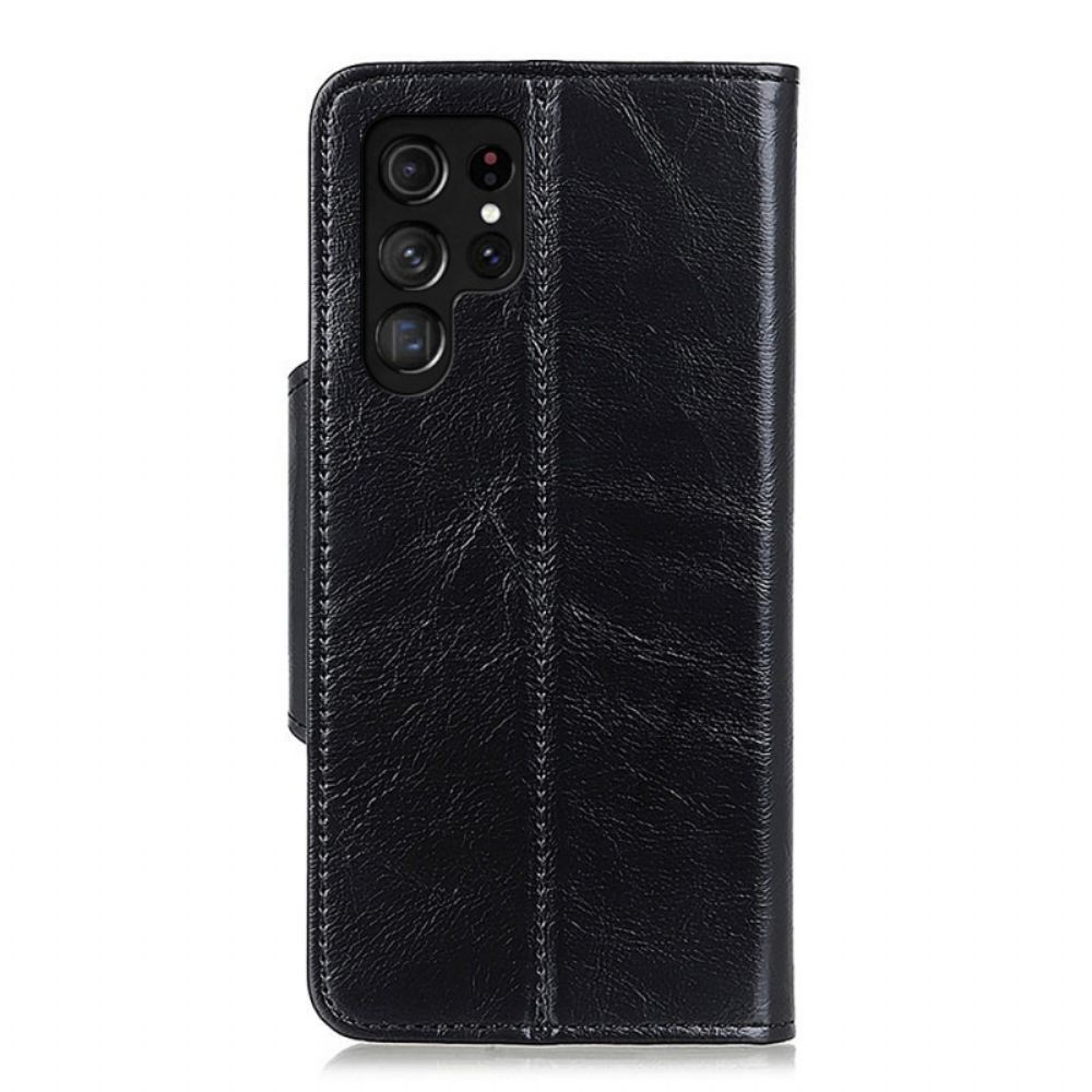 Flip Case Für Samsung Galaxy S22 Ultra 5G Kunstleder Lackknopf Khazneh