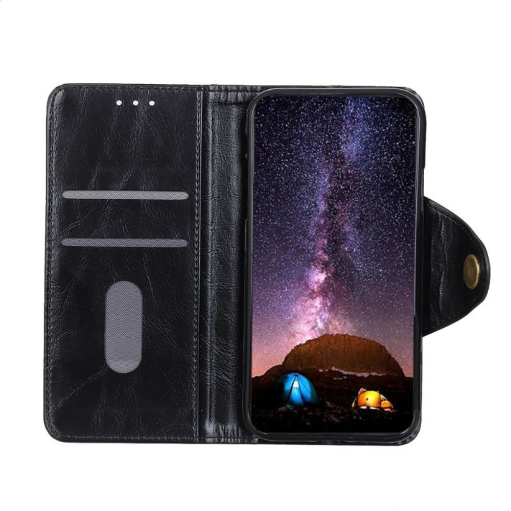 Flip Case Für Samsung Galaxy S22 Ultra 5G Kunstleder Lackknopf Khazneh