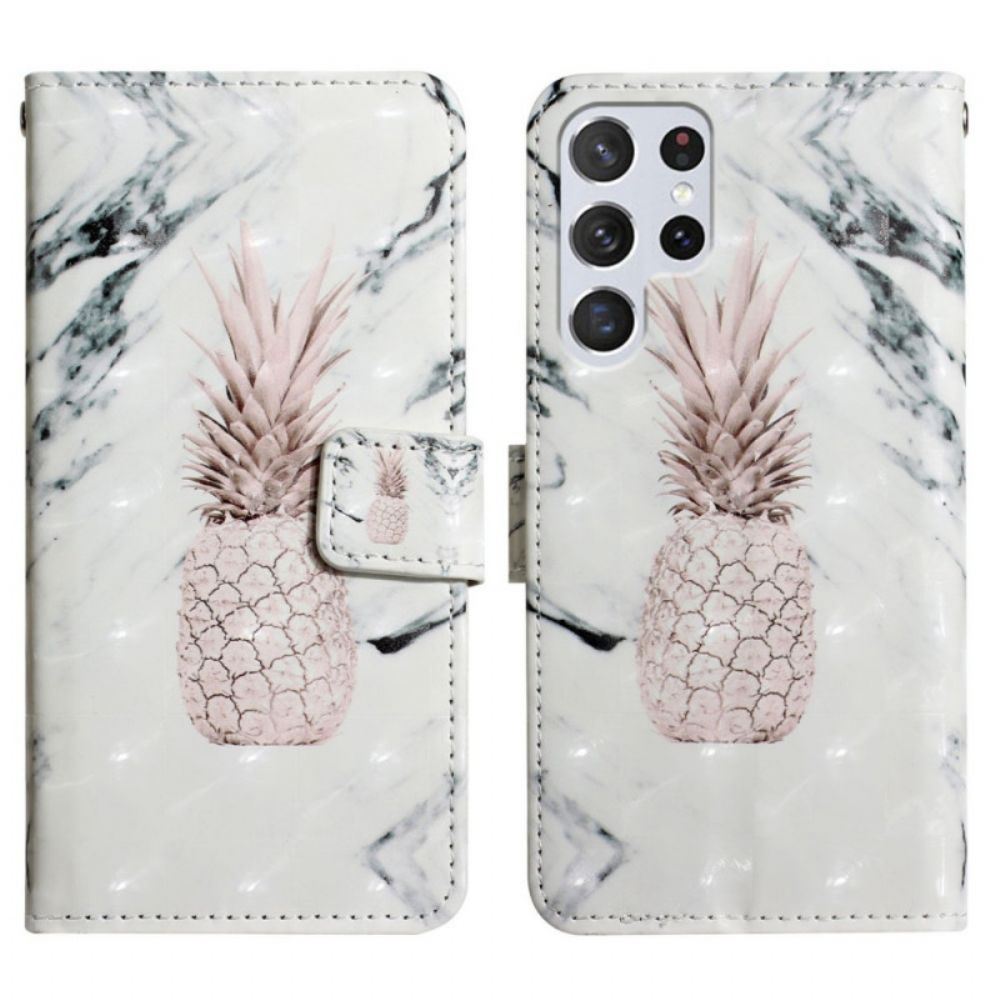 Flip Case Für Samsung Galaxy S22 Ultra 5G Lichtpunkt Ananas