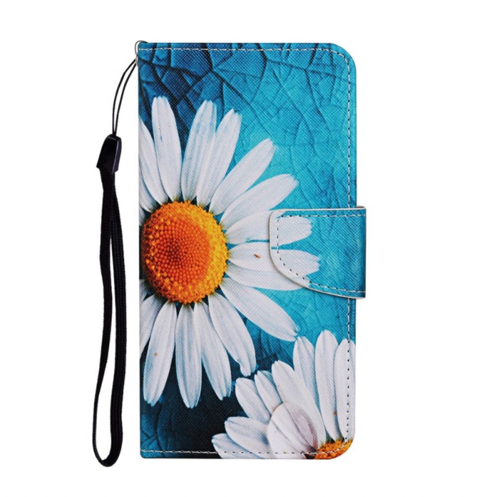 Flip Case Für Samsung Galaxy S22 Ultra 5G Mit Kordel Tanga-gänseblümchen