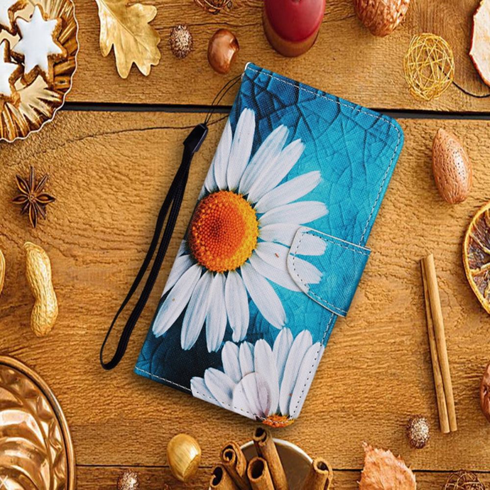 Flip Case Für Samsung Galaxy S22 Ultra 5G Mit Kordel Tanga-gänseblümchen