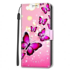 Flip Case Für Samsung Galaxy S22 Ultra 5G Mit Kordel Tanga Schmetterlingsfächer