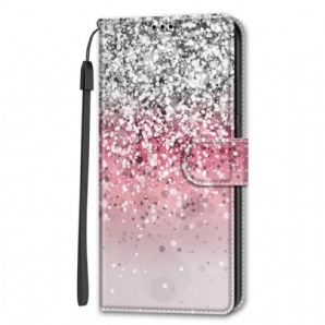 Flip Case Für Samsung Galaxy S22 Ultra 5G Pailletten Mit Riemen