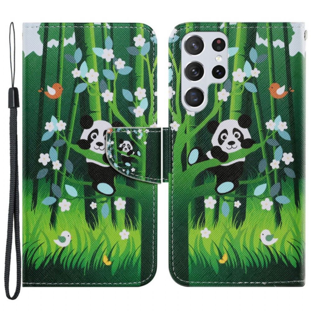 Flip Case Für Samsung Galaxy S22 Ultra 5G Panda-spaziergang