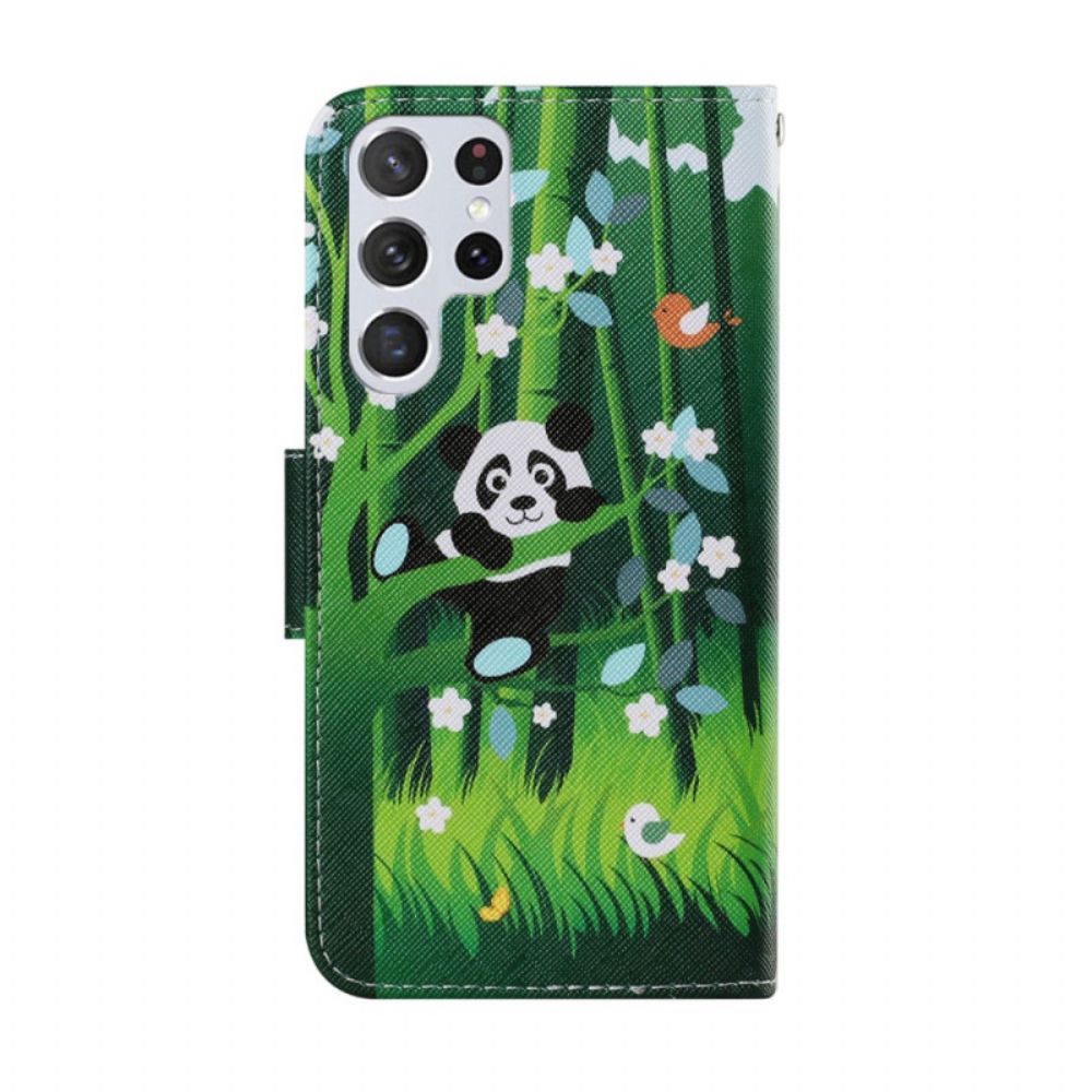 Flip Case Für Samsung Galaxy S22 Ultra 5G Panda-spaziergang