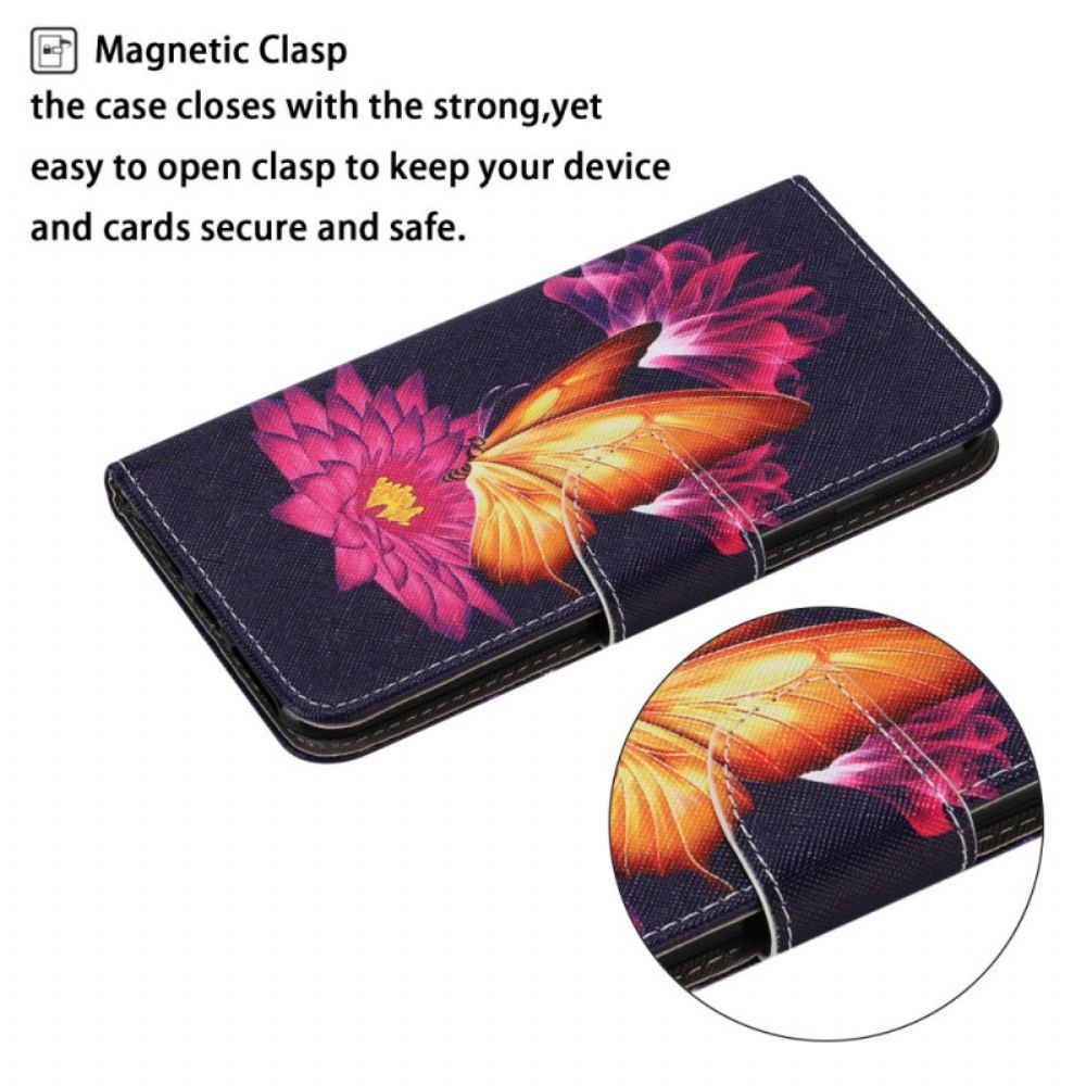 Flip Case Für Samsung Galaxy S22 Ultra 5G Schmetterling Und Lotus