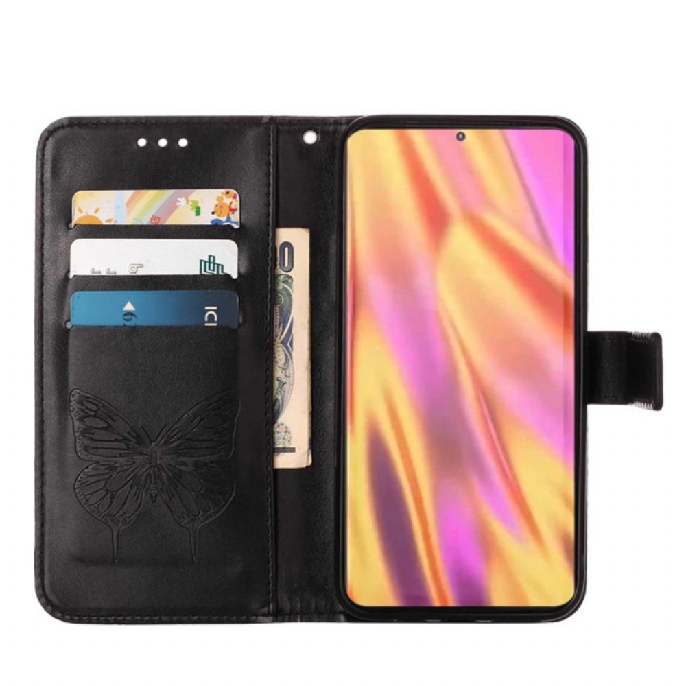 Flip Case Für Samsung Galaxy S22 Ultra 5G Schmetterlingsdesign Mit Lanyard