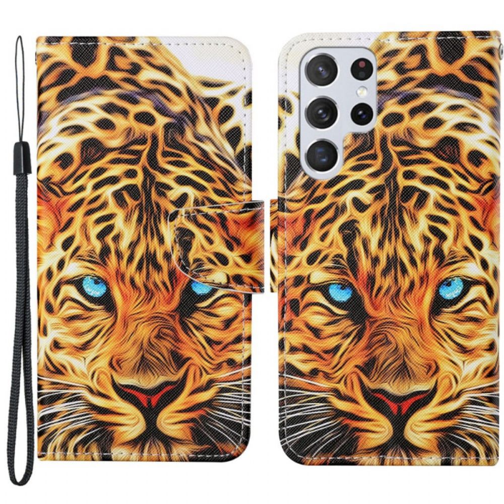 Flip Case Für Samsung Galaxy S22 Ultra 5G Tiger Mit Lanyard