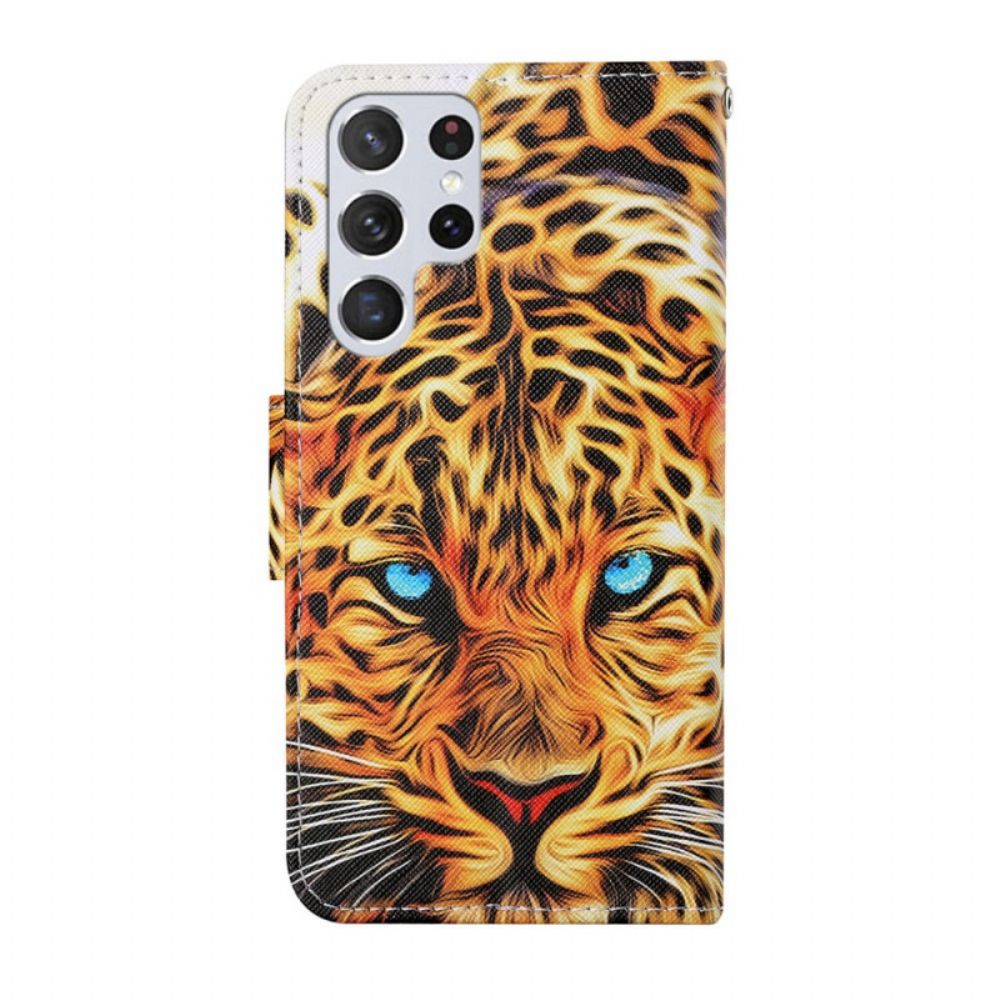 Flip Case Für Samsung Galaxy S22 Ultra 5G Tiger Mit Lanyard