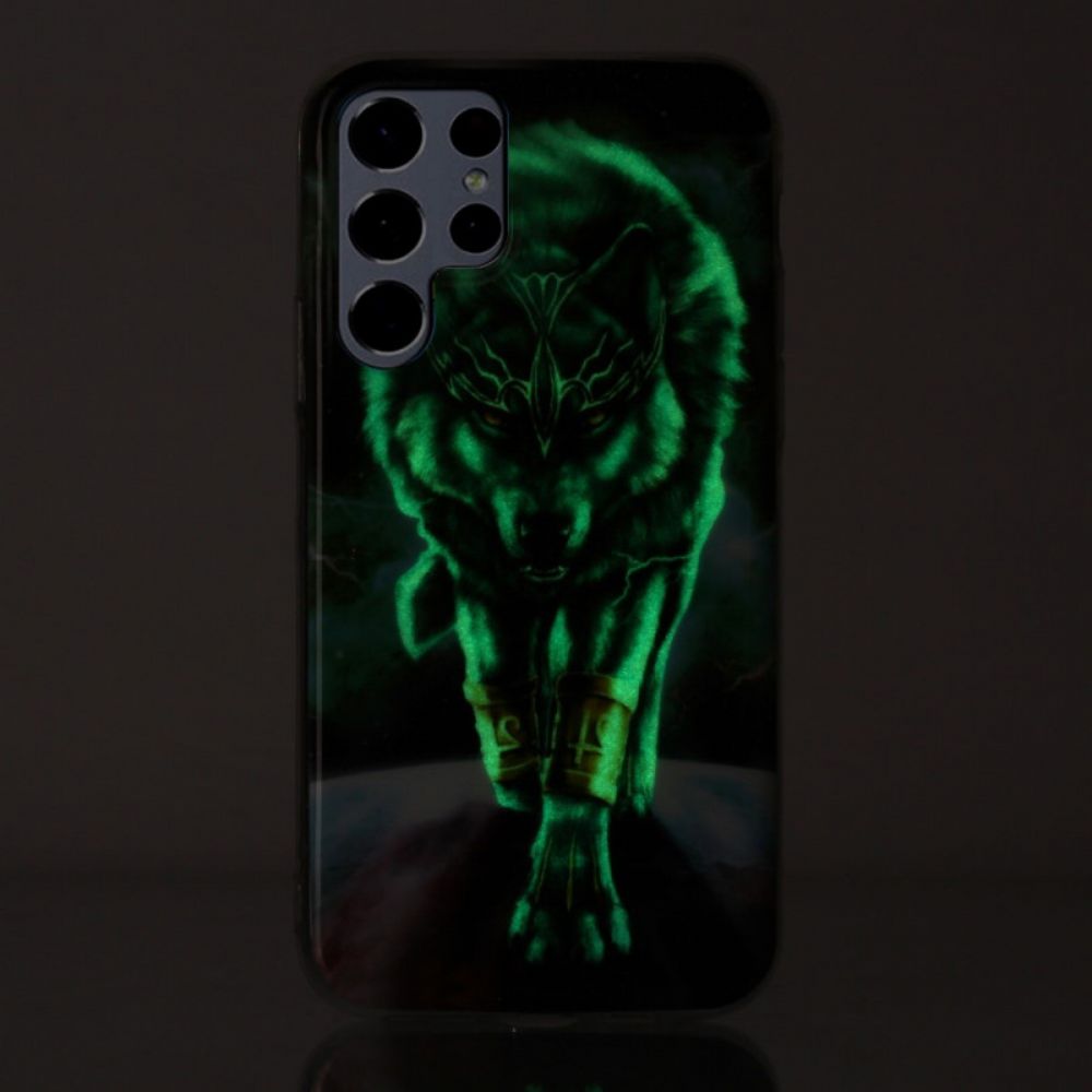 Handyhülle Für Samsung Galaxy S22 Ultra 5G Fluoreszierender Wolf