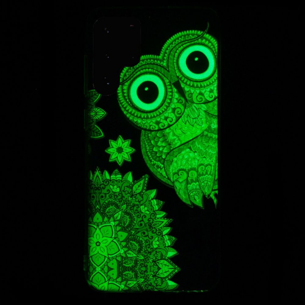 Handyhülle Für Samsung Galaxy S22 Ultra 5G Fluoreszierendes Eulen-mandala