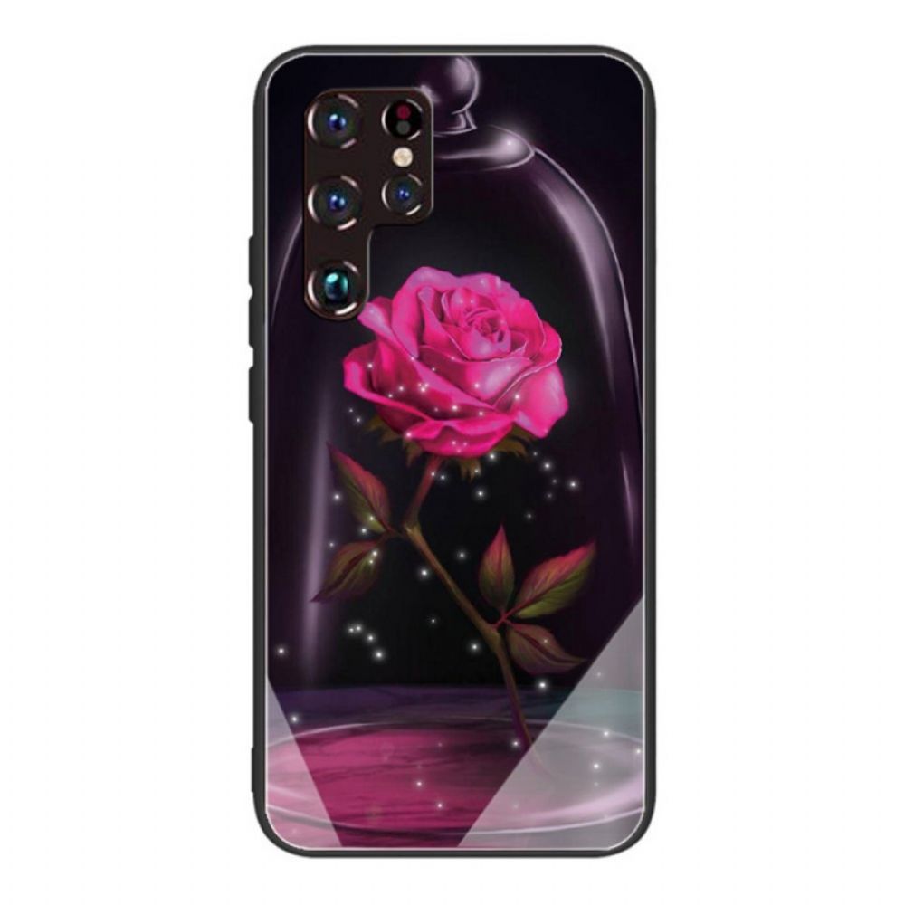 Handyhülle Für Samsung Galaxy S22 Ultra 5G Gehärtetes Glas In Magischem Rosa