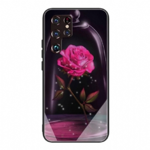 Handyhülle Für Samsung Galaxy S22 Ultra 5G Gehärtetes Glas In Magischem Rosa