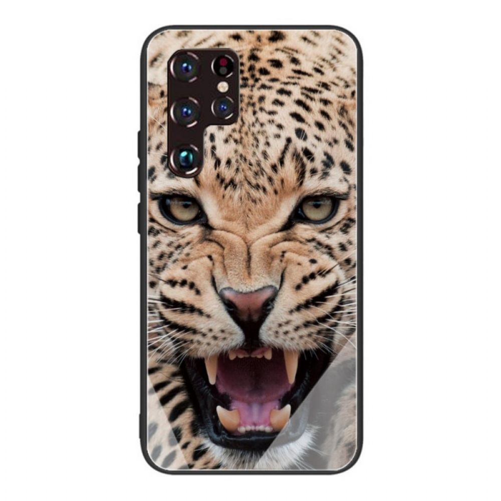 Handyhülle Für Samsung Galaxy S22 Ultra 5G Gehärtetes Leopardenglas