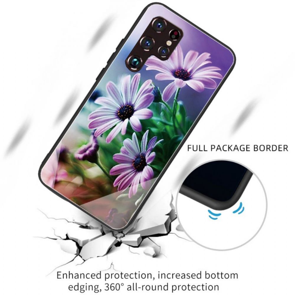 Handyhülle Für Samsung Galaxy S22 Ultra 5G Realistische Blumen Aus Gehärtetem Glas