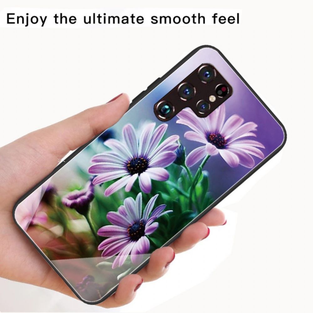 Handyhülle Für Samsung Galaxy S22 Ultra 5G Realistische Blumen Aus Gehärtetem Glas