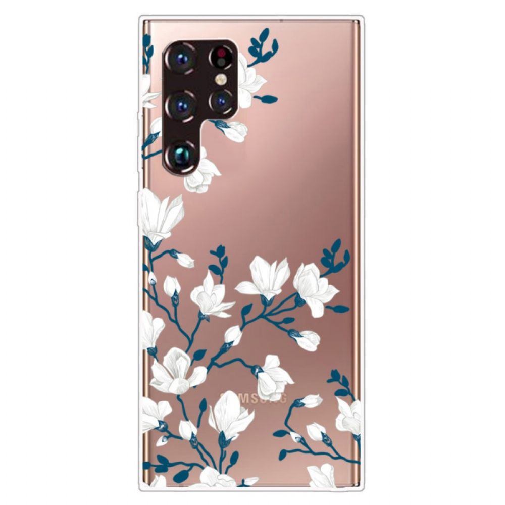 Handyhülle Für Samsung Galaxy S22 Ultra 5G Transparente Weiße Blumen