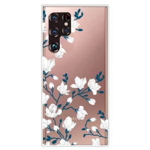 Handyhülle Für Samsung Galaxy S22 Ultra 5G Transparente Weiße Blumen