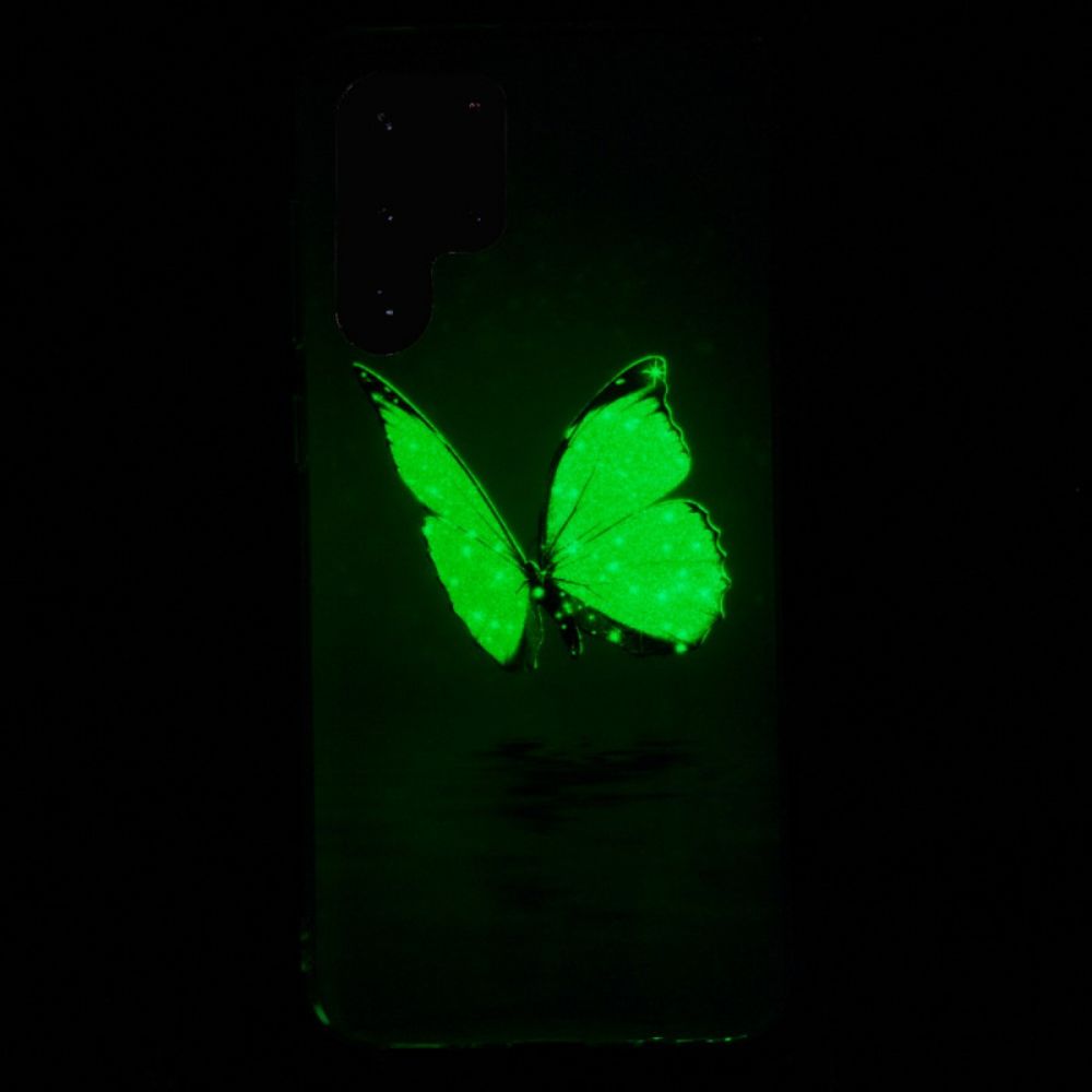 Hülle Für Samsung Galaxy S22 Ultra 5G Fluoreszierende Blaue Schmetterlinge