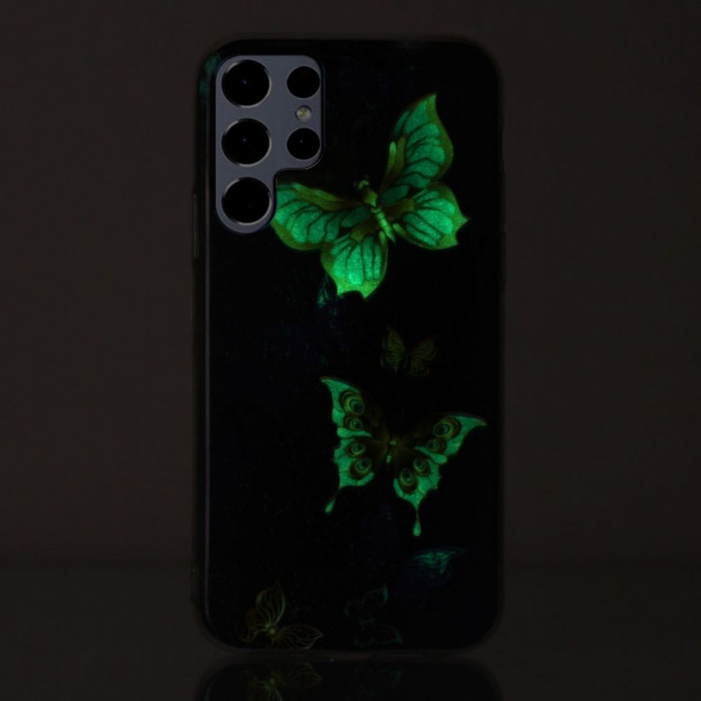 Hülle Für Samsung Galaxy S22 Ultra 5G Fluoreszierende Schmetterlinge