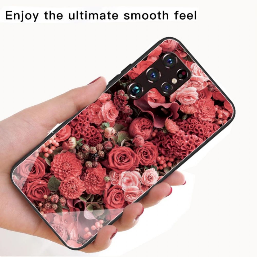 Hülle Für Samsung Galaxy S22 Ultra 5G Rosa Blumen Aus Gehärtetem Glas