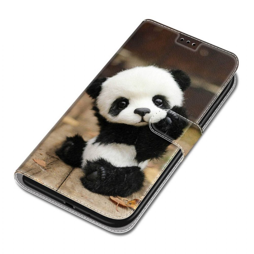 Lederhüllen Für Samsung Galaxy S22 Ultra 5G Mit Kordel Kleiner Panda Mit Riemen Spielen