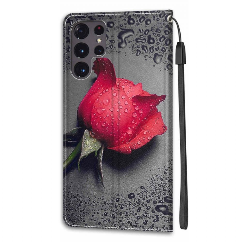 Lederhüllen Für Samsung Galaxy S22 Ultra 5G Rosen Mit Riemen