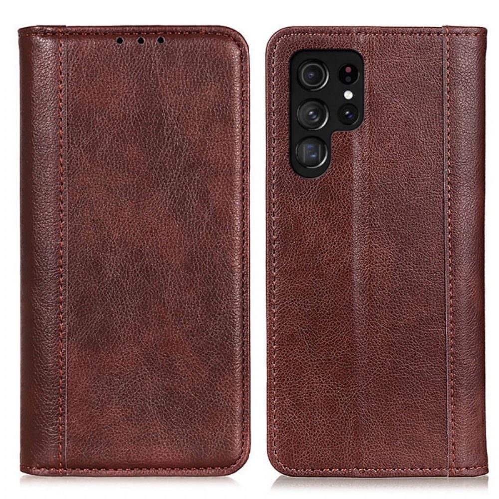 Schutzhülle Für Samsung Galaxy S22 Ultra 5G Flip Case Elegance Litschi-spaltleder