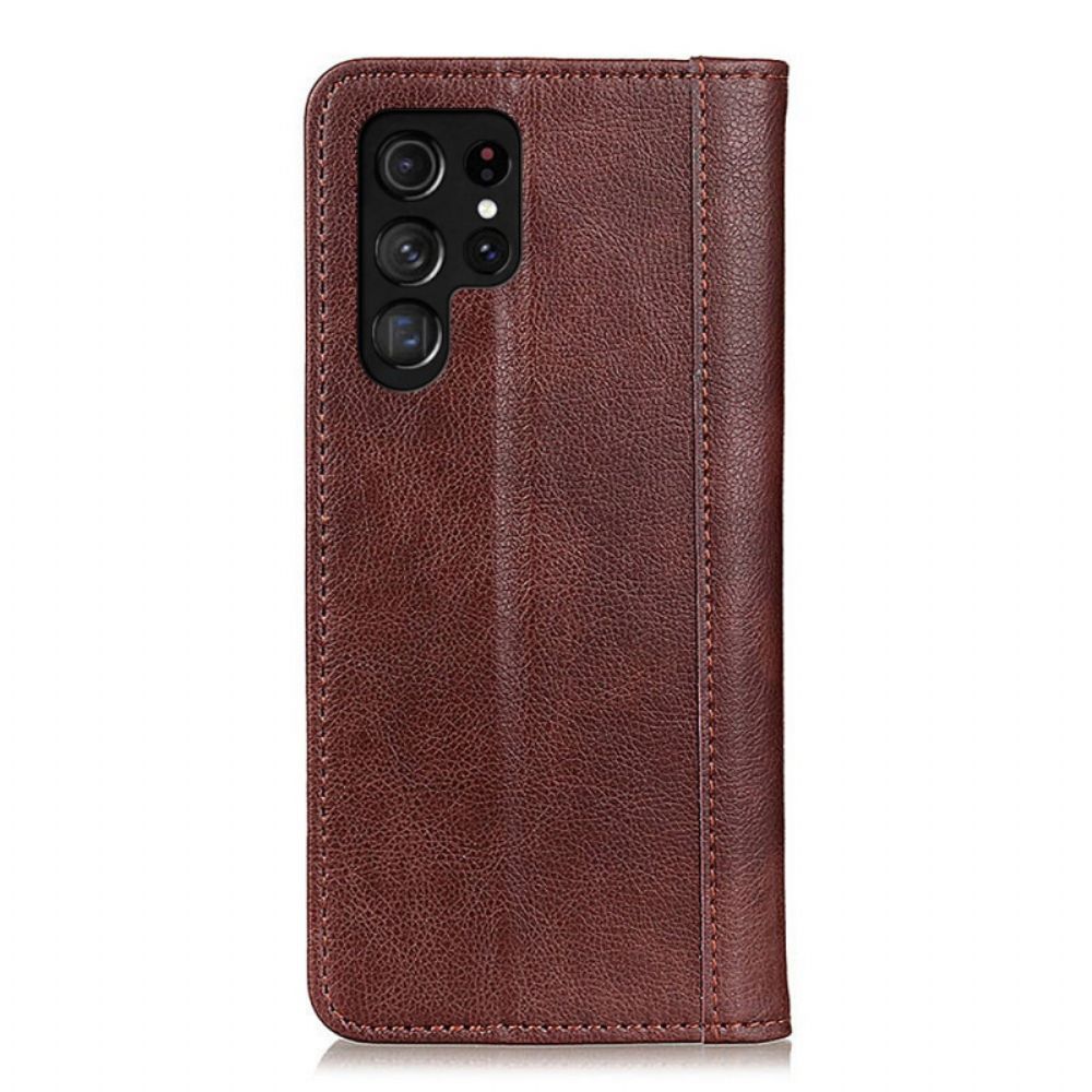 Schutzhülle Für Samsung Galaxy S22 Ultra 5G Flip Case Elegance Litschi-spaltleder