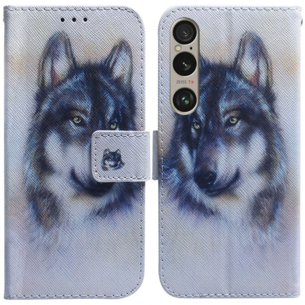 Lederhüllen Für Sony Xperia 1 Vi Wolf-aquarell