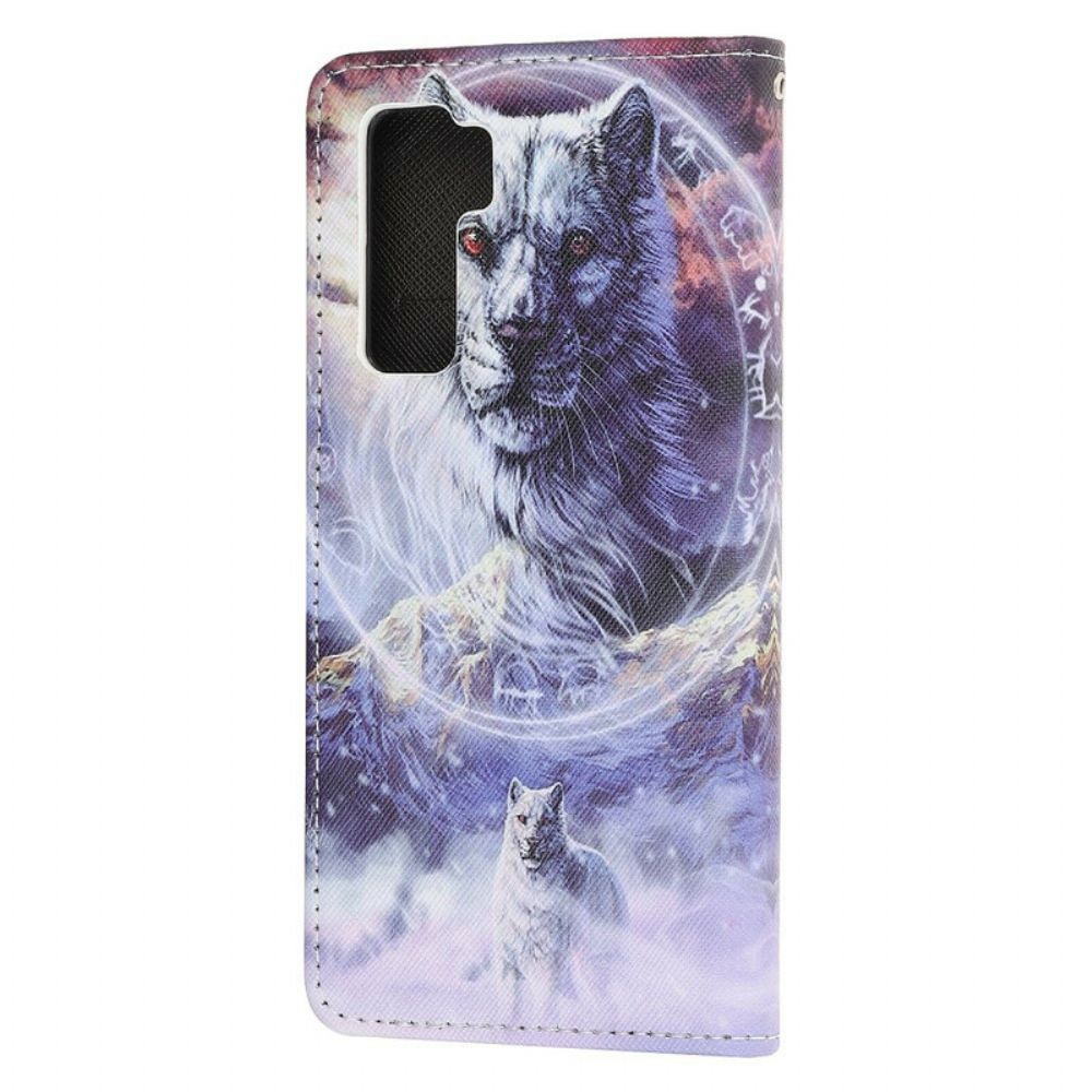 Flip Case Für Huawei P40 Lite 5G Wolf Im Winter Mit Lanyard