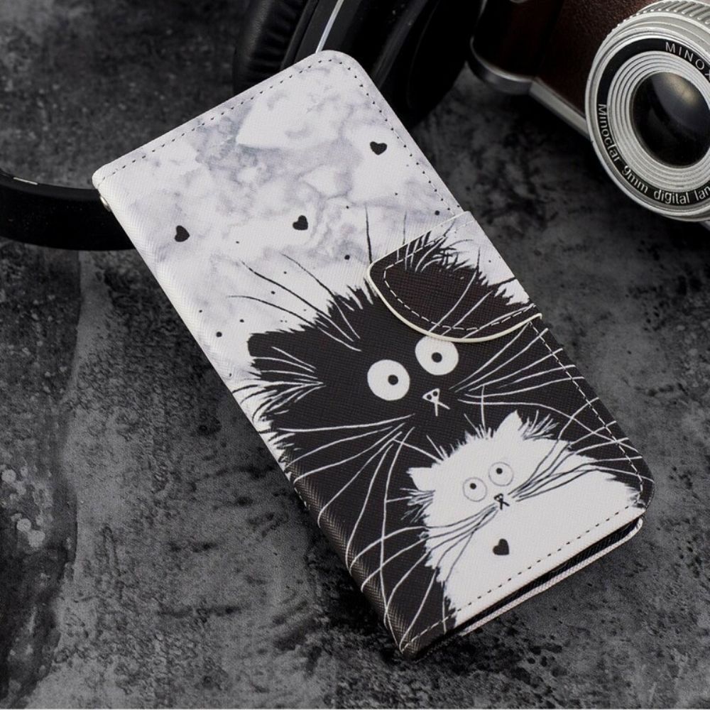 Flip Case Für Huawei Y7 2018 / Honor 7C Mit Kordel Überraschte Katzen Im Riemen