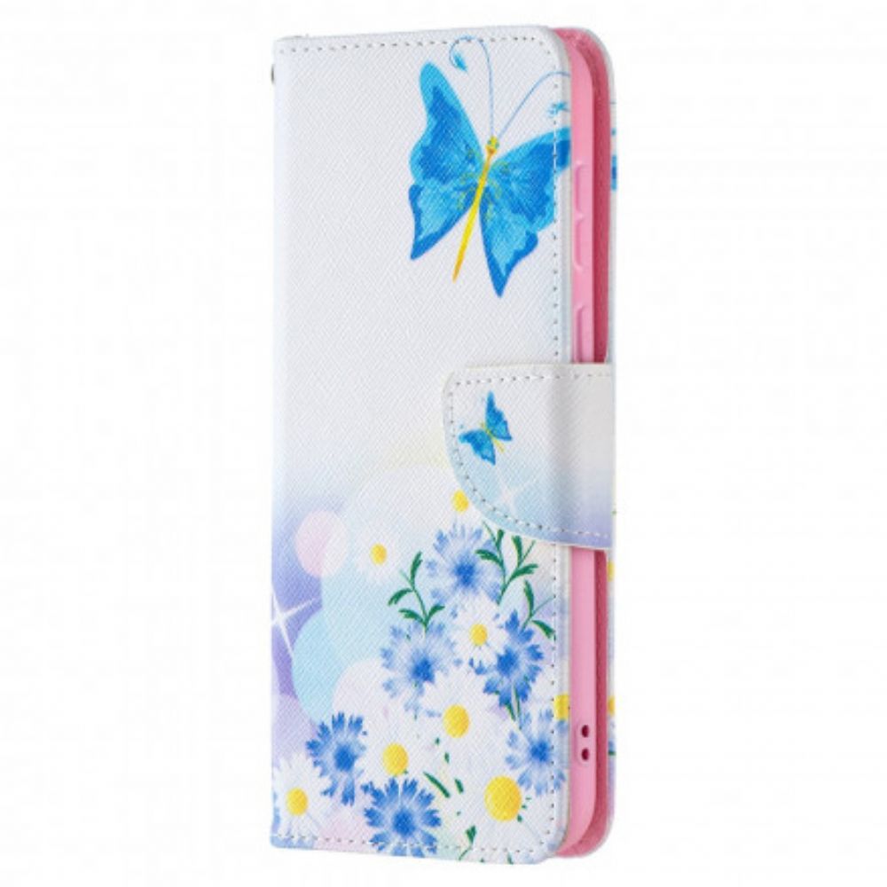 Flip Case Für Huawei P50 Gemalte Schmetterlinge Und Blumen