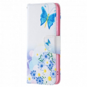 Flip Case Für Huawei P50 Gemalte Schmetterlinge Und Blumen