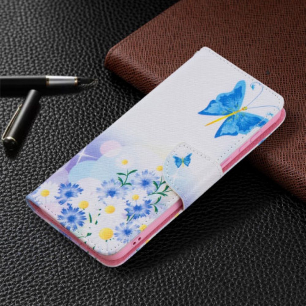 Flip Case Für Huawei P50 Gemalte Schmetterlinge Und Blumen