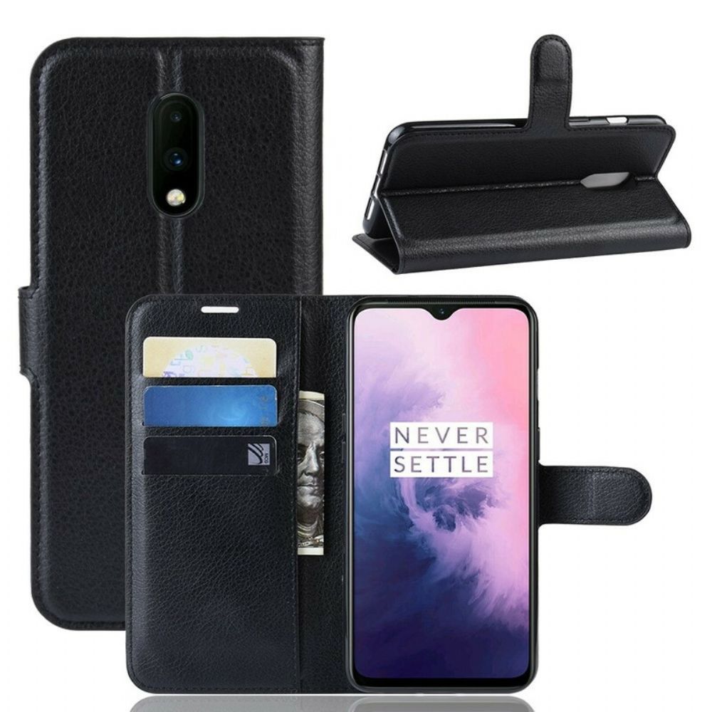 Flip Case Für OnePlus 7 Retro-litschis-effekt