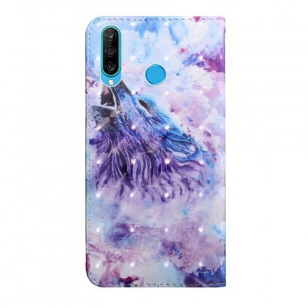 Flip Case Für Huawei P30 Lite Aquarell Wolf