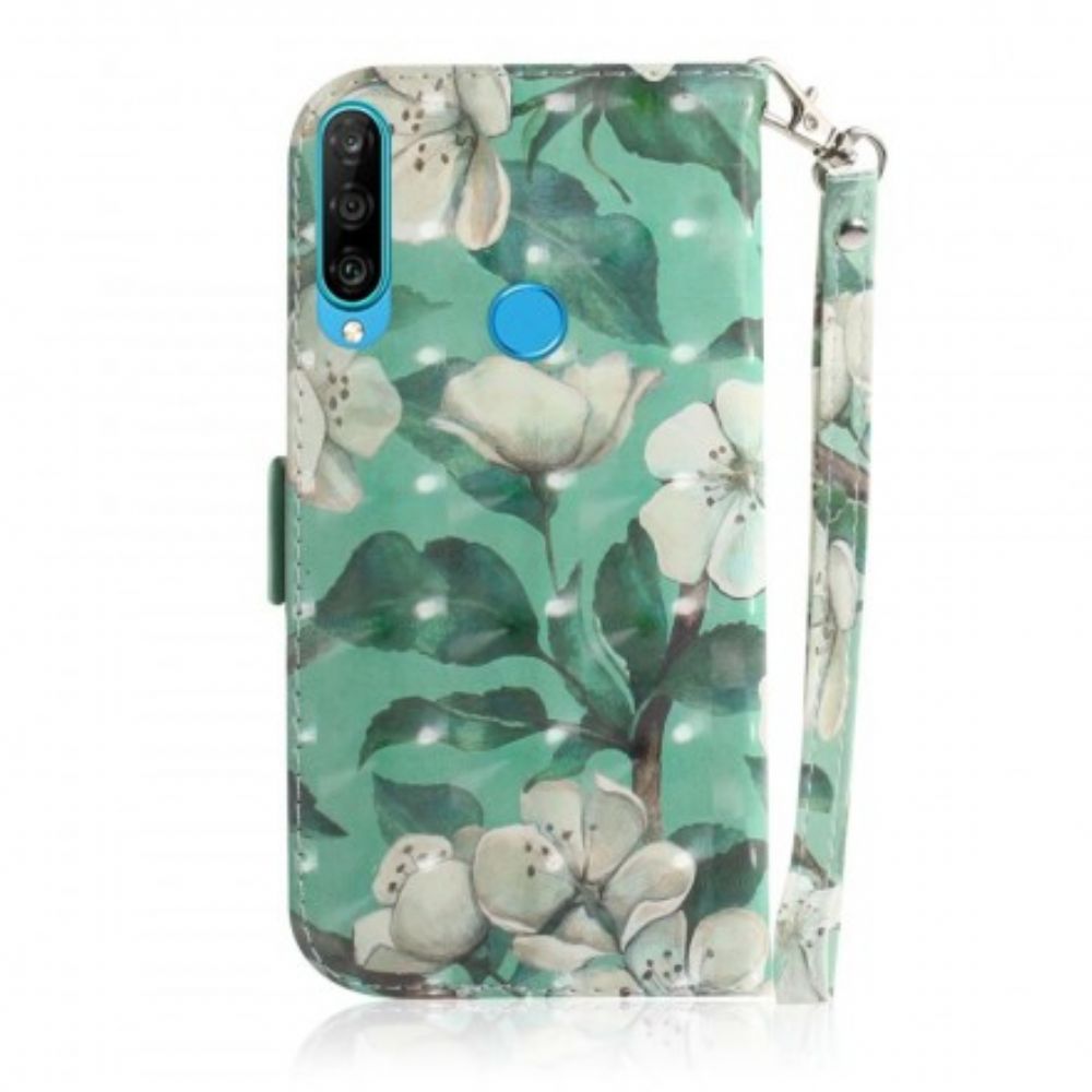 Flip Case Für Huawei P30 Lite Mit Kordel Tanga Blumenzweig