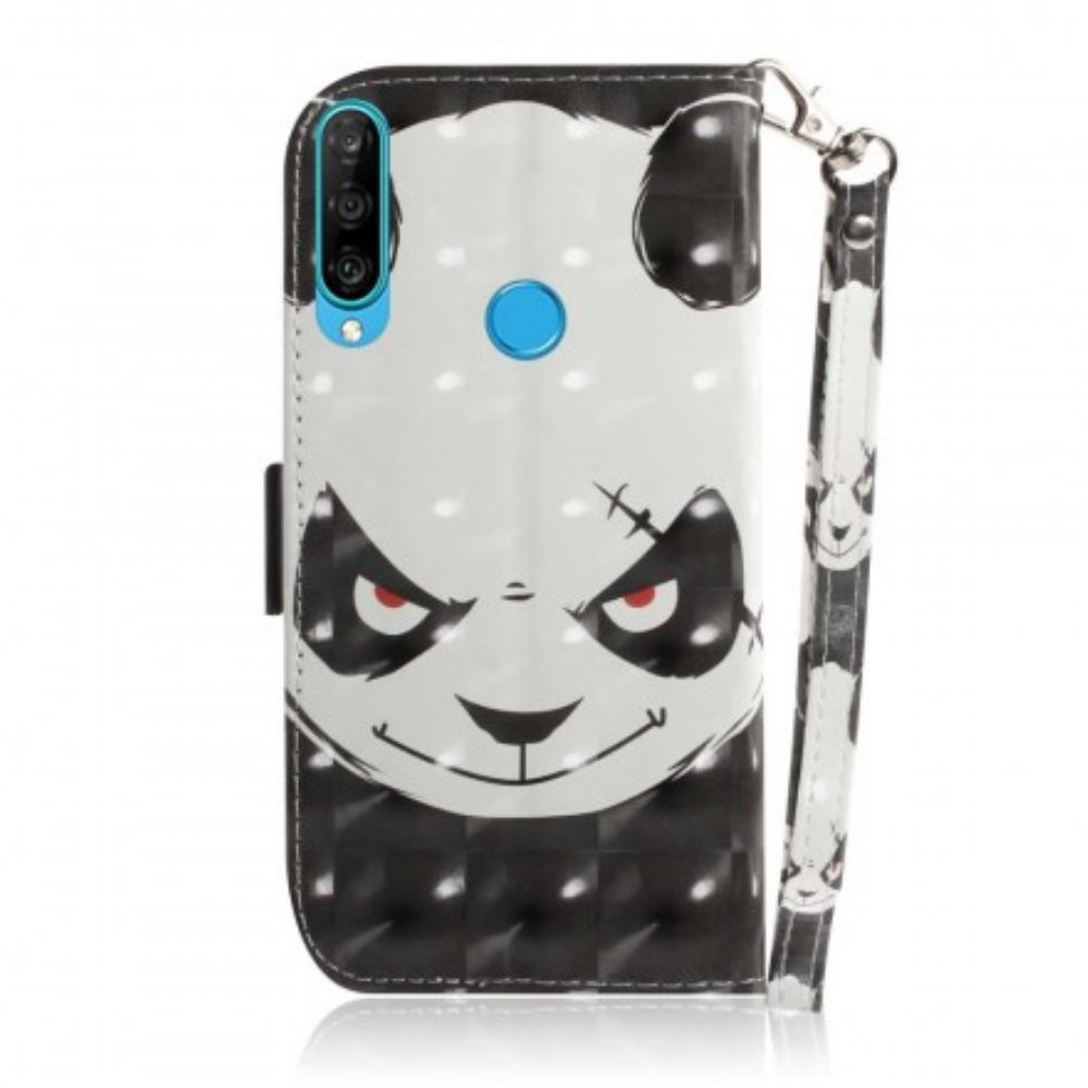 Flip Case Für Huawei P30 Lite Mit Kordel Wütender Panda Mit Riemen