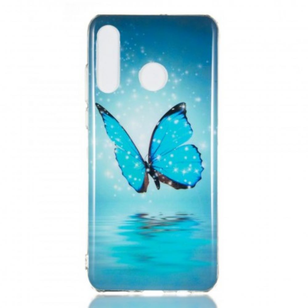 Handyhülle Für Huawei P30 Lite Fluoreszierender Blauer Schmetterling