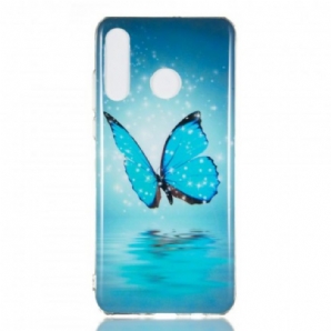 Handyhülle Für Huawei P30 Lite Fluoreszierender Blauer Schmetterling