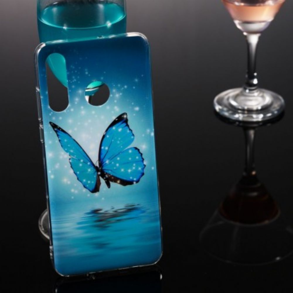 Handyhülle Für Huawei P30 Lite Fluoreszierender Blauer Schmetterling