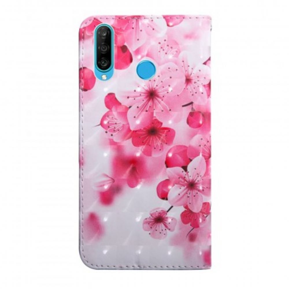 Lederhüllen Für Huawei P30 Lite Rosa Blumen